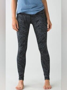 Lululemon Wunder Under Pant Luon Knit Jacquard Leggings Size 8 Black Grey 31"